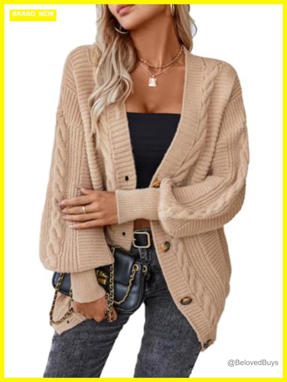 Oversized Cable Knit Cardigan Sweater Open Front Button Down Chunky Long Sleeve
